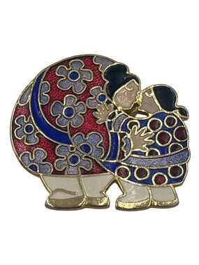 Barbara Lavallee Artique Alaska Inuit Mother Child Cloisonné Brooch Pin